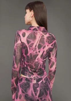 Poster Grl Tops Diva DNA Mesh Button Up Shirt