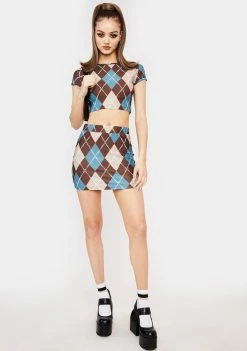Poster Grl Beware Of Baddie Argyle Mini Skirt Bottoms