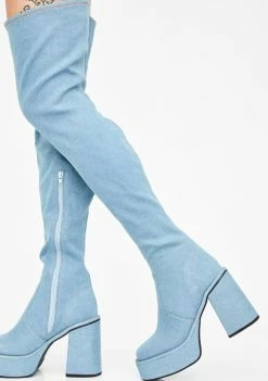 Poster Grl Boots & Booties Put In Werk Denim Thigh Highs