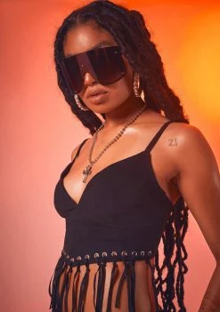 Poster Grl Tops Rodeo Ties Fringe Bra Top