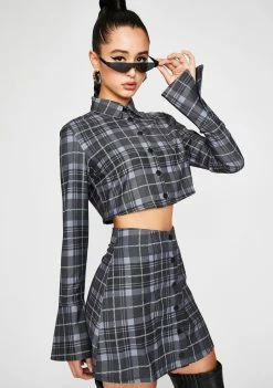 Poster Grl Tops Back In Session Plaid Crop Top