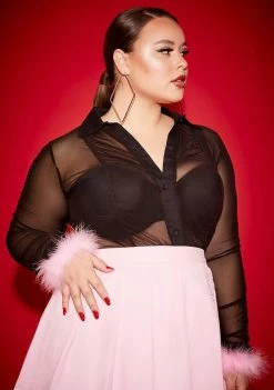 Poster Grl Plus Will U Won't U Marabou Mesh Top