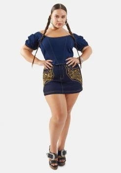 Poster Grl Plus Rodeo Princess Denim Puff Sleeve Top Tops