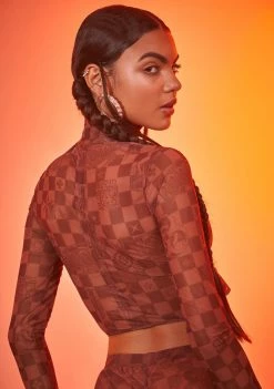 Poster Grl Tops Luxury Vibes Checker Mesh Crop Top