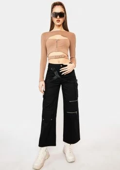 Poster Grl Long Sleeve Crop Top Never Basic Ribbed Cutout Top