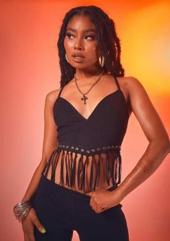 Poster Grl Tops Rodeo Ties Fringe Bra Top