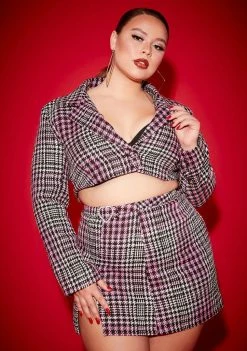 Poster Grl Outerwear Plus Honey Been Mean Cropped Tweed Blazer