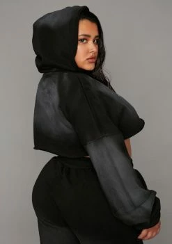 Poster Grl Tops Extreme Attitude Adjustment Washed Crop Hoodie