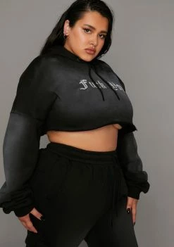 Poster Grl Tops Extreme Attitude Adjustment Washed Crop Hoodie