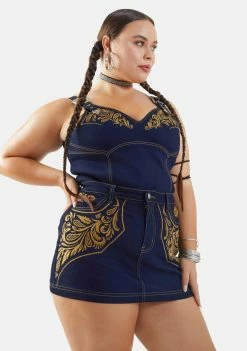 Poster Grl Plus Cowgirl Ride Denim Skirt Bottoms