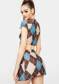 Poster Grl Beware Of Baddie Argyle Mini Skirt Bottoms