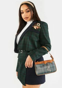 Poster Grl Outerwear Plus Dorm Core Cropped Plaid Blazer