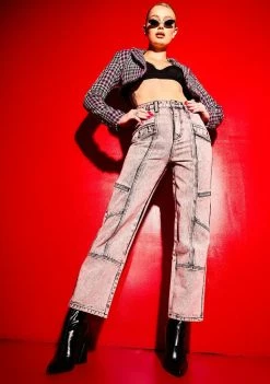 Poster Grl Bottoms Past Curfew Acid Wash Paneled Trousers