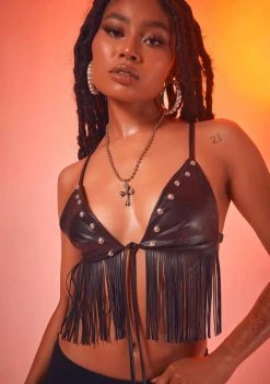 Poster Grl Tops Gossip Moves Fringe Bra Top