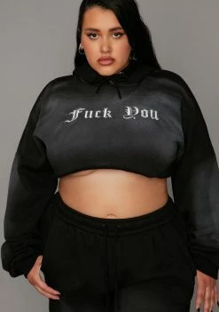 Poster Grl Tops Extreme Attitude Adjustment Washed Crop Hoodie