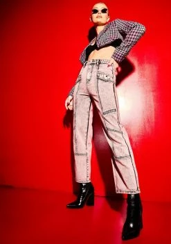 Poster Grl Bottoms Past Curfew Acid Wash Paneled Trousers