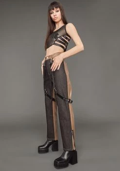 Poster Grl Match My Energy Two-Tone Harness Jeans