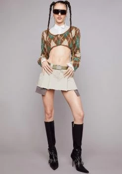 Poster Grl Khaki Viral Attitude Pleated Mini Skirt Pleated Skirt