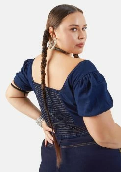 Poster Grl Plus Rodeo Princess Denim Puff Sleeve Top Tops