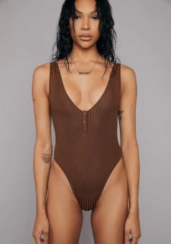 Poster Grl Knit Bodysuit She Caught Me Ribbed Bodysuit