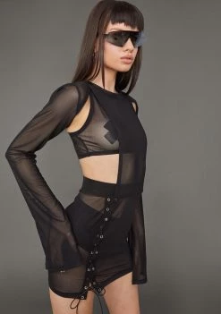 Poster Grl Ruthless Heart Mesh Lace-Up Dress Dresses