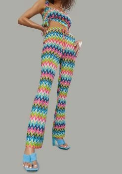 Poster Grl Wavy Thoughts Stitch Knit Flare Pants Bottoms