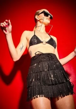 Poster Grl Bottoms Fringe Benefits Rhinestone Mini Skirt