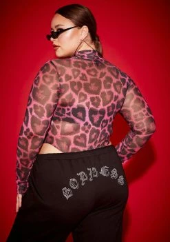 Poster Grl Tops Miss Picking Me Cheetah Heart Bodysuit