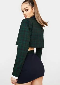 Poster Grl Dorm Core Cropped Plaid Blazer Outerwear