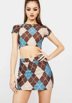 Poster Grl Beware Of Baddie Argyle Mini Skirt Bottoms