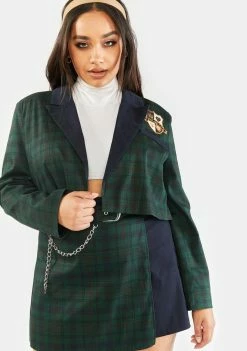 Poster Grl Outerwear Plus Dorm Core Cropped Plaid Blazer