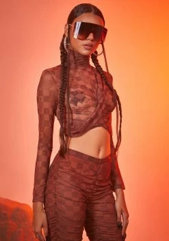 Poster Grl Tops Luxury Vibes Checker Mesh Crop Top