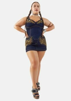 Poster Grl Tops Plus Cowgirl Ride Denim Corset Top