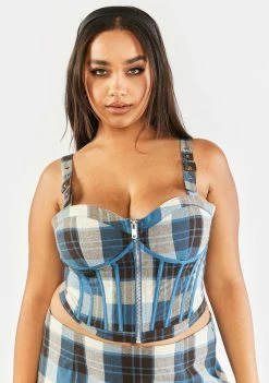 Poster Grl Plus Eff Academia Plaid Corset Top Tops