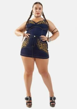 Poster Grl Plus Cowgirl Ride Denim Skirt Bottoms