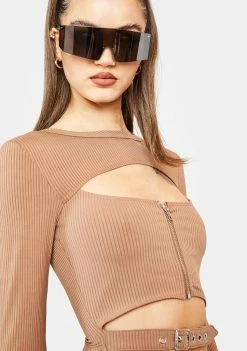 Poster Grl Long Sleeve Crop Top Never Basic Ribbed Cutout Top