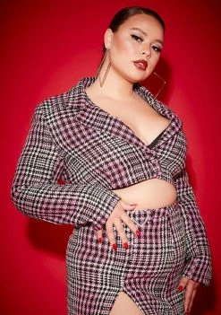 Poster Grl Outerwear Plus Honey Been Mean Cropped Tweed Blazer