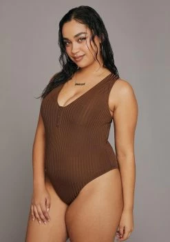Poster Grl Knit Bodysuit Plus She Caught Me Ribbed Bodysuit