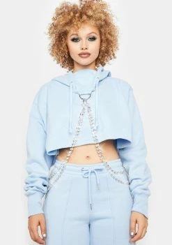 Poster Grl Cool Icy N' Dangerous Rhinestone Chain Hoodie Tops