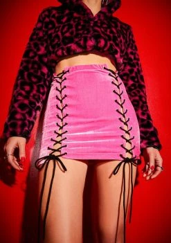 Poster Grl Caked Up Velour Lace Up Mini Skirt