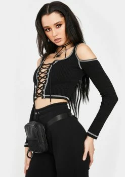 Poster Grl Long Sleeve Crop Top It's Called Clout Lace Up Top