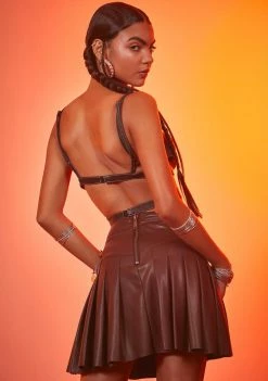 Poster Grl Bottoms Malt Trailblazer Vegan Leather Pleated Mini Skirt