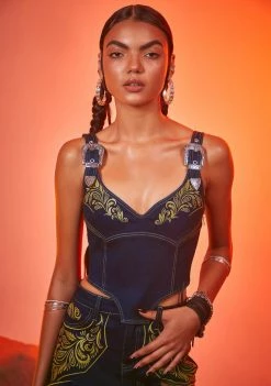 Poster Grl Cowgirl Ride Denim Corset Top Tops