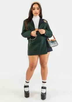 Poster Grl Outerwear Plus Dorm Core Cropped Plaid Blazer