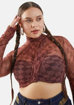 Poster Grl Real Luxury Vibes Checker Mesh Crop Top Tops