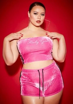 Poster Grl Plus Love Cherry Chapstick Velour Shorts Set Jumpsuits & Rompers