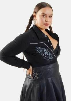 Poster Grl Tops I'm Hell On Wheels Western Bodysuit