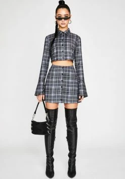 Poster Grl Tops Back In Session Plaid Crop Top