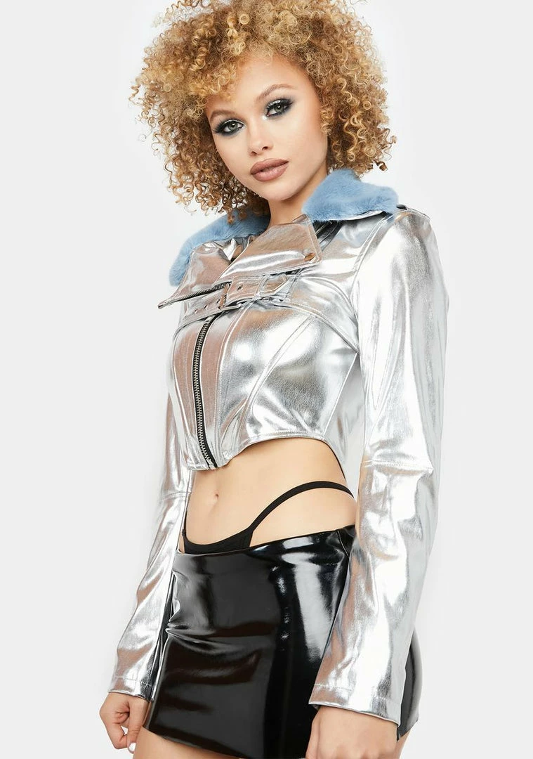 Poster Grl Frosty Queen Cropped Moto Jacket Outerwear 2 Poster Grl Frosty Queen Cropped Moto Jacket Outerwear