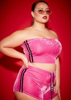 Poster Grl Plus Love Cherry Chapstick Velour Shorts Set Jumpsuits & Rompers